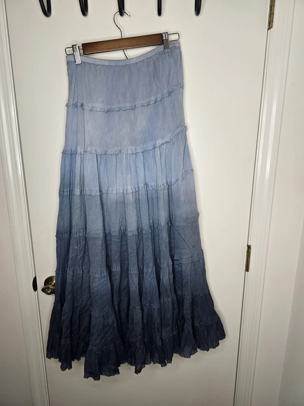 Planet Gold Blue Ombre Tiered Maxi Skirt